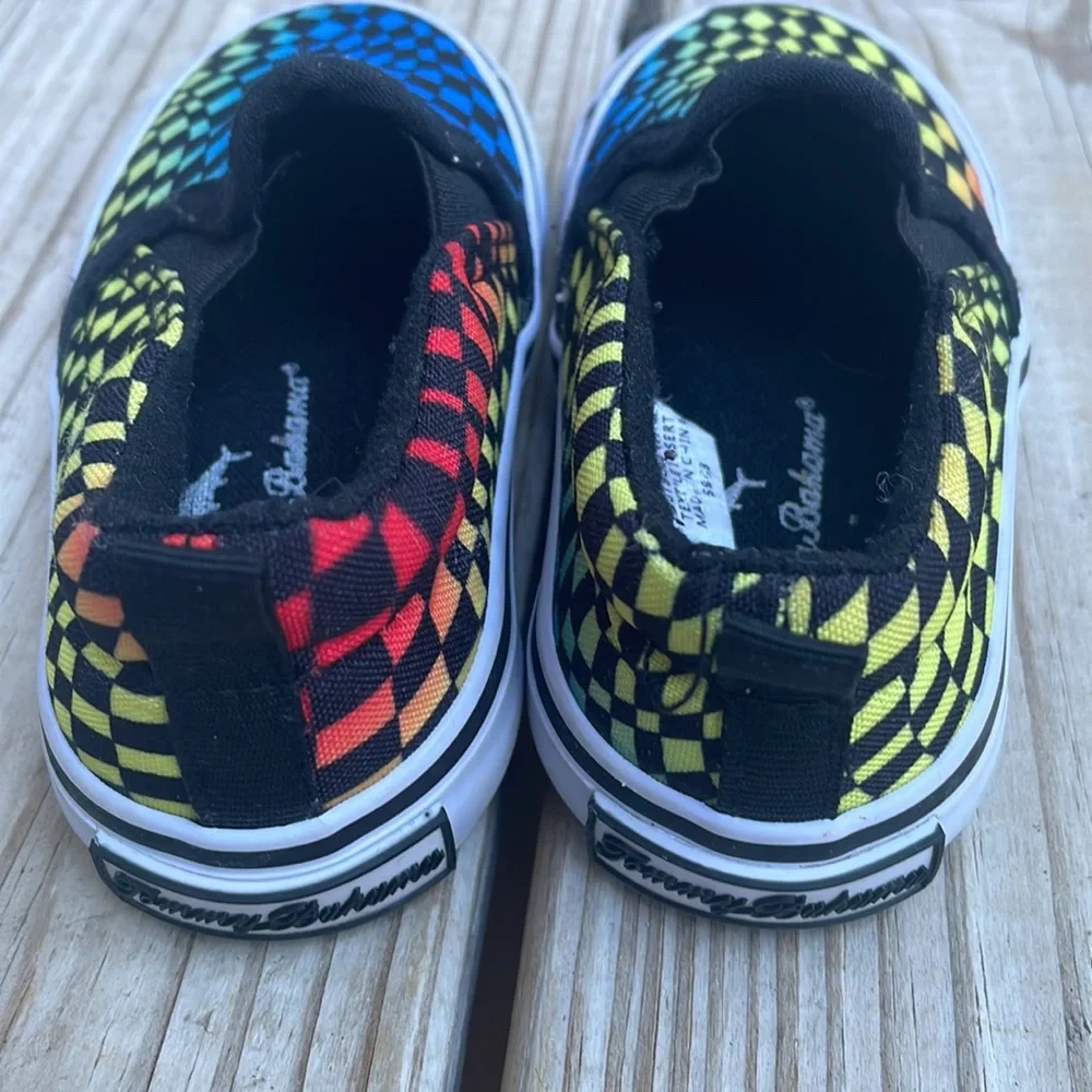 Tommy Bahama Boys Rainbow Checkerboard Slip-On Sneakers Canvas Shoes Size 7